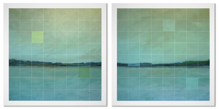 Tons de vert. Acrylique sur toiles, 2 panneaux de 36 X 36 pouces