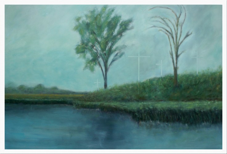 Cross/Tree - Acrylique et rubans à masquer sur toile, 48 x 72 pouces, 2014